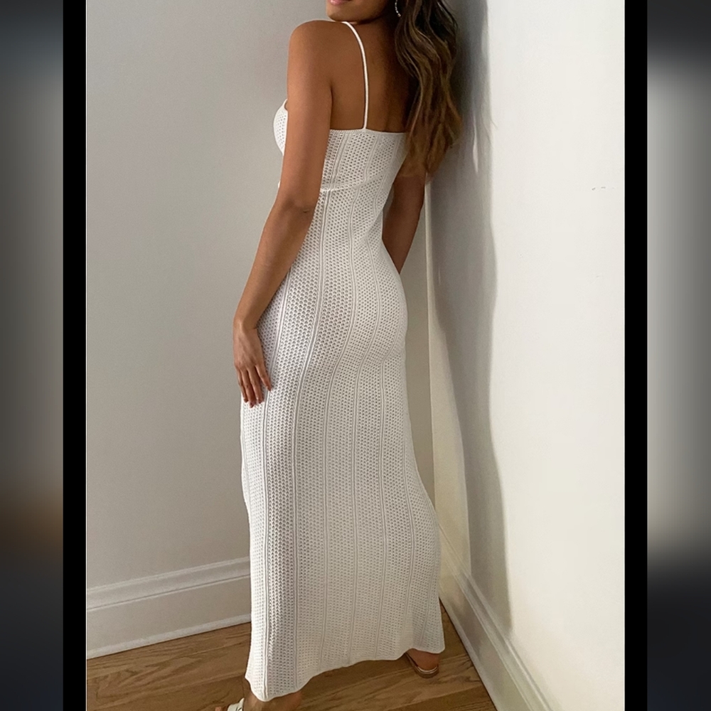 PrettyLittleThing Ivory Off White Crotch Ribbed Bodycon Maxi Dress 12tall